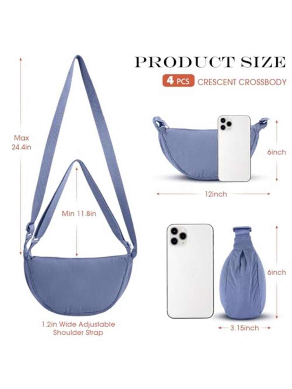 4 Pcs Nylon Crescent Crossbody Purses Bag Half Moon Shape Slingbag - Picture 4 of 5